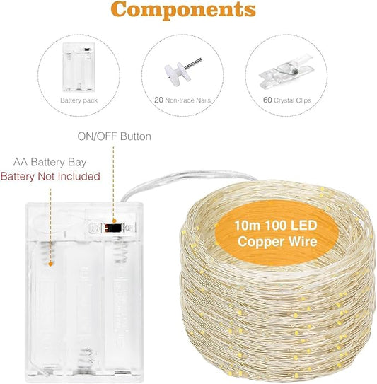 10 metrų ilgio girlianda su 100 LED lemputėmis