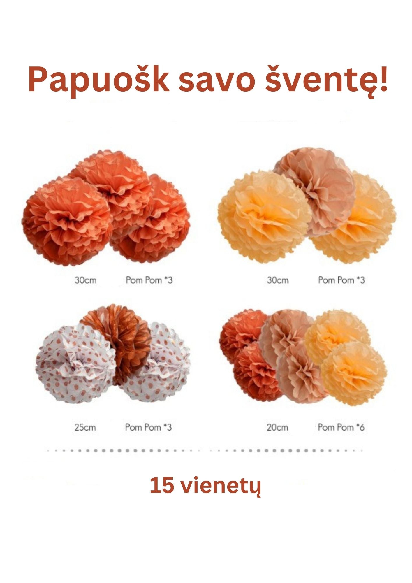 Popieriniai pomponai, 15 vnt.