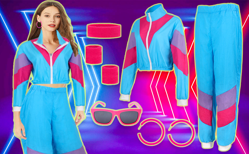 80-ųjų moterų kostiumas su aksesuarais, XXL