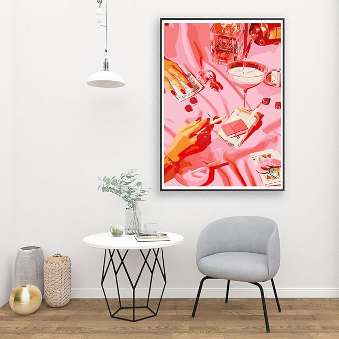 Tapyba pagal skaičius su rėmeliu – rožinis, 30x40 cm.