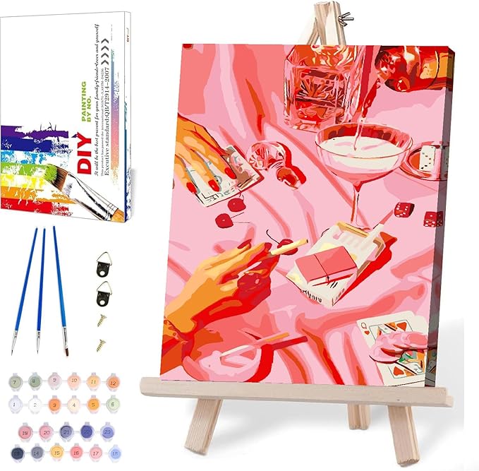 Tapyba pagal skaičius su rėmeliu – rožinis, 30x40 cm.