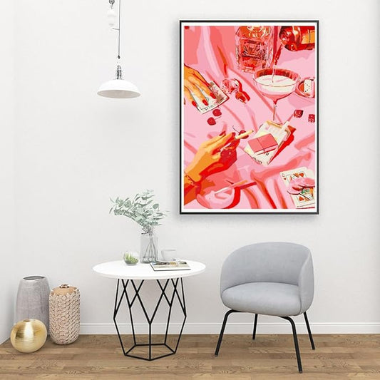 Tapyba pagal skaičius su rėmeliu – rožinis, 30x40 cm.